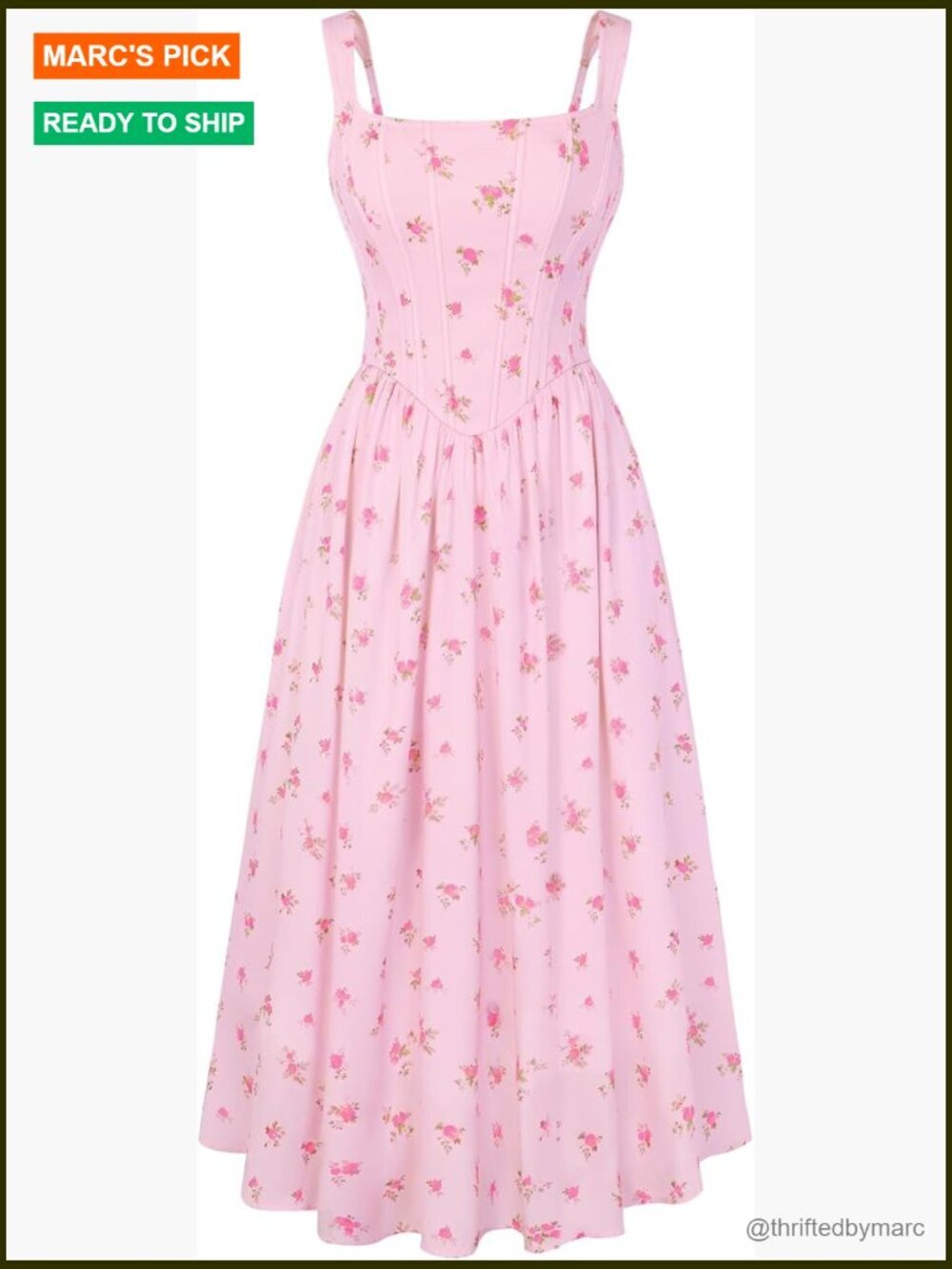 Floral Corset Sundress Square Neck Sleeveless Cottagecore Summer Midi Dress